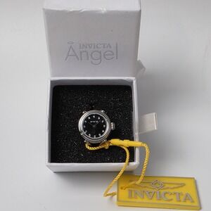 NEW Invicta Angel Women's Ring Watch - 17.5mm,‎ Black/Silvertone (44481) #0528